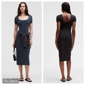 Lululemon short sleeve midi dresses bundle drapey Softstreme ribbed Nulu cap